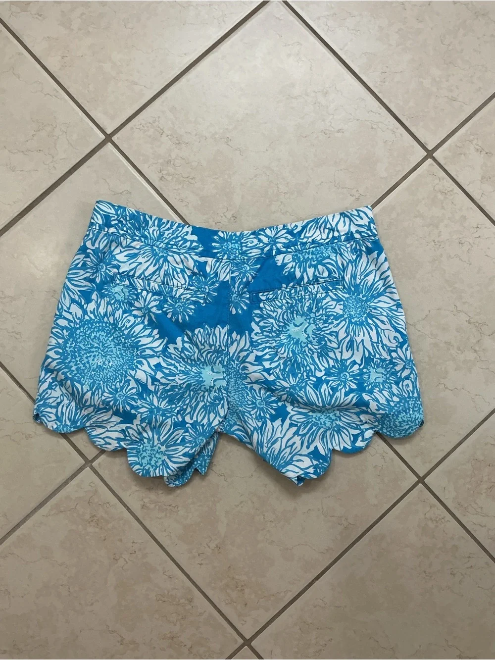 Lilly Pulitzer Buttercup Blue and White Floral Scallop-Hem Shorts